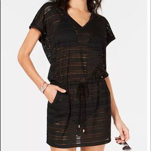 Calvin Klein crochet cover-up Drawstring Waist drawstring V-neck Navy size S/M